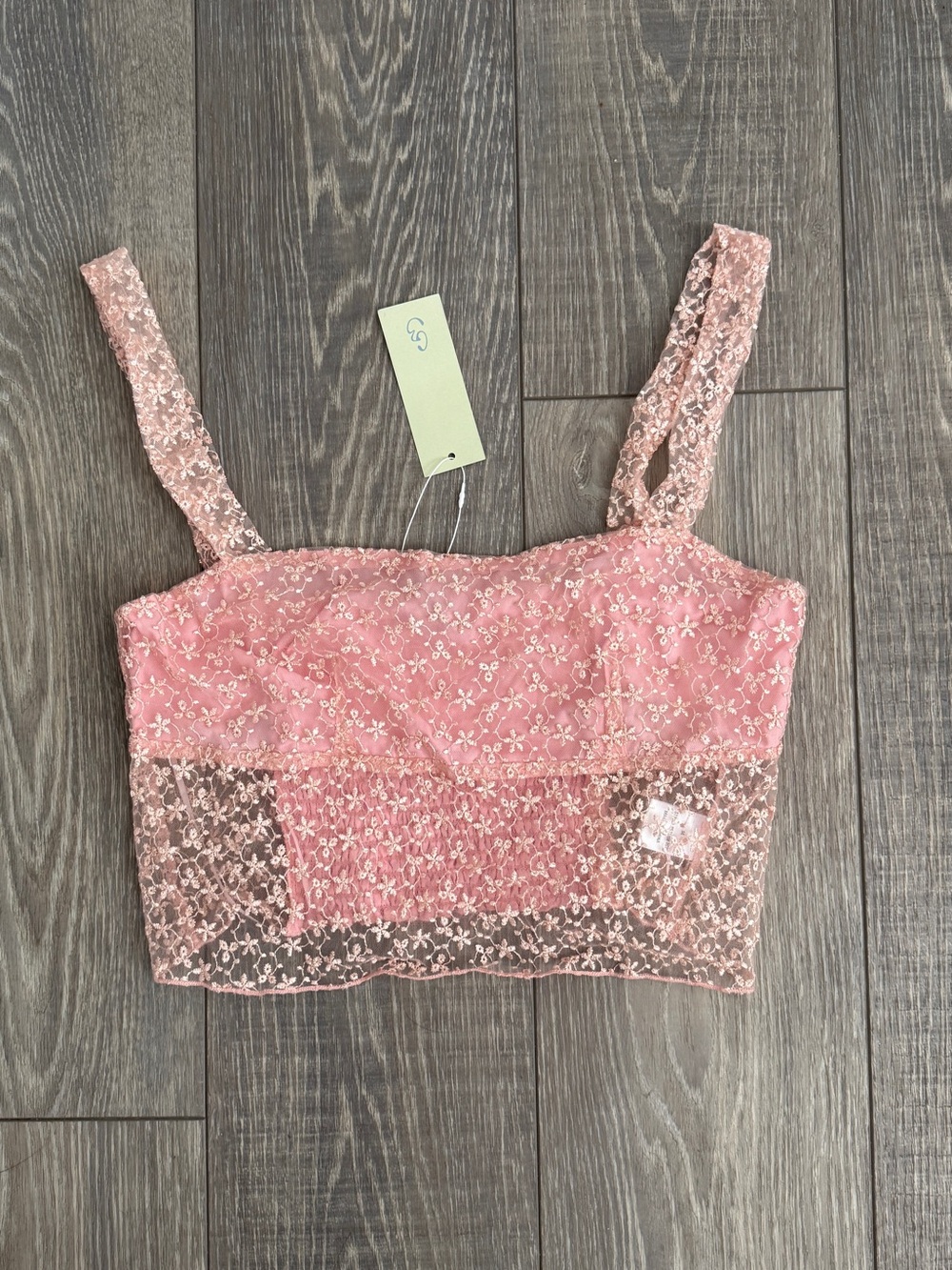 Floral Lace Cropped Tank Top in Blush Pink